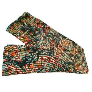 1265 LuLaRoe Leggings Size OS Grey Green Red Cream Wavy Print New